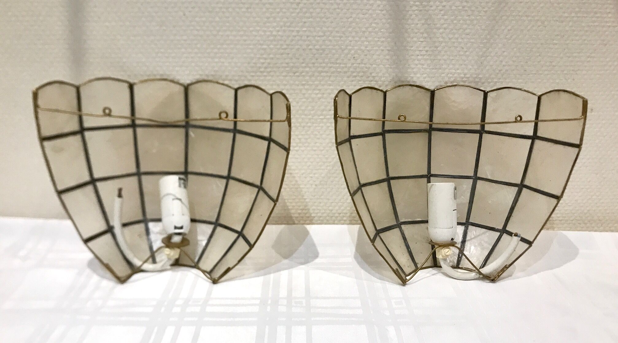 Pair of mother-of-pearl shell sconces