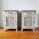 Pair of patinated bedside tables and end tables