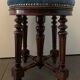 Adjustable piano stool, wooden and blue velvet, Napoleon III