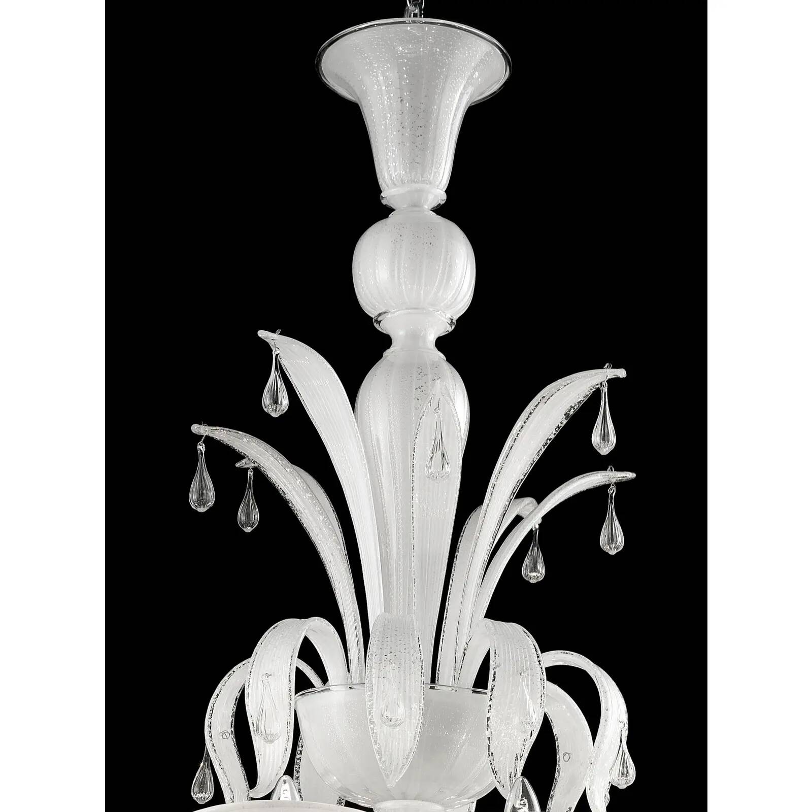 White Venetian “Ca’ Rezzonico” Murano Glass Chandelier with Clear Glass