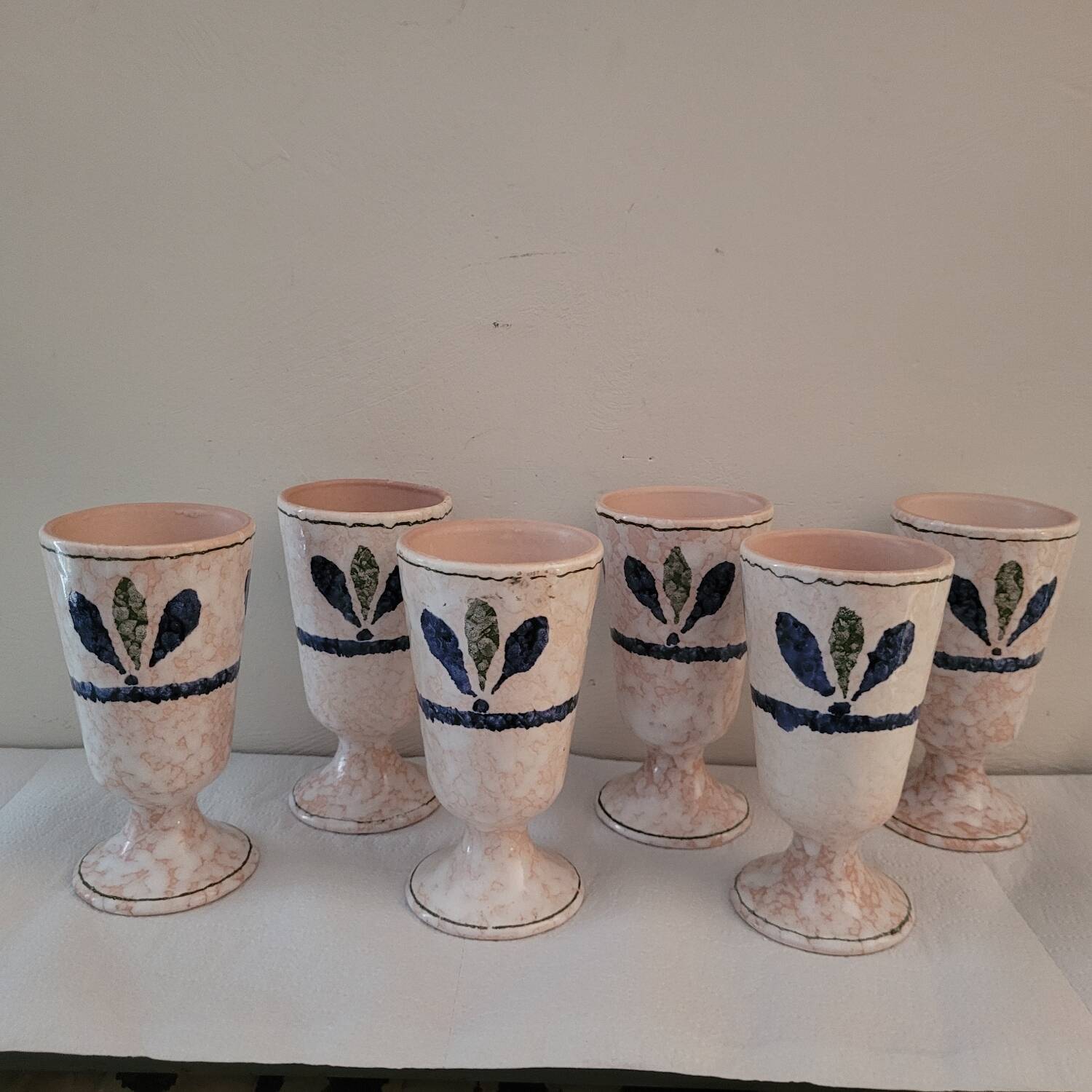 Set of 6 marbled earthenware mazagrans Salins 70's