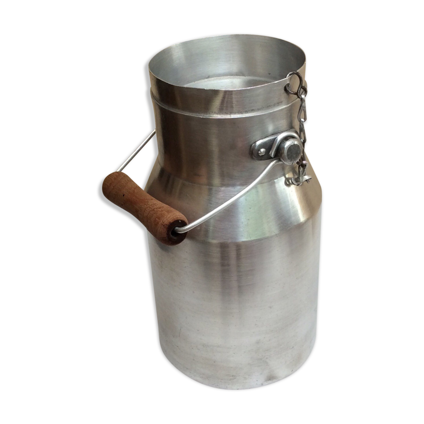 Ancien pot à lait aluminium poignée bois e.l.r alu