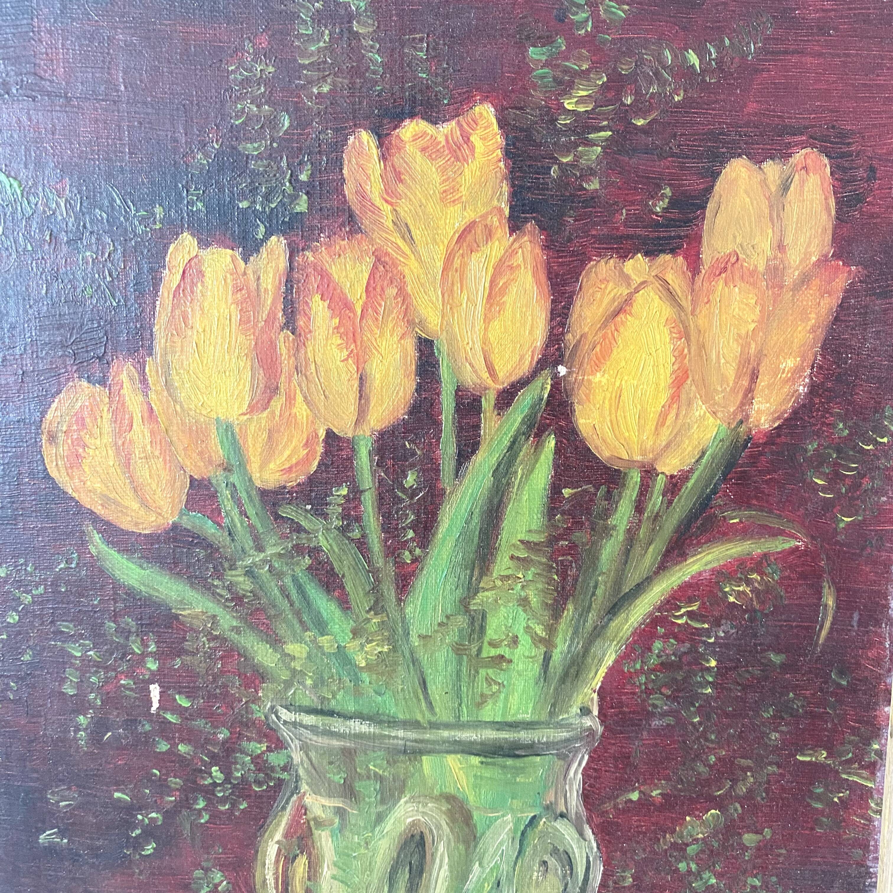 Painting yellow tulip flowers