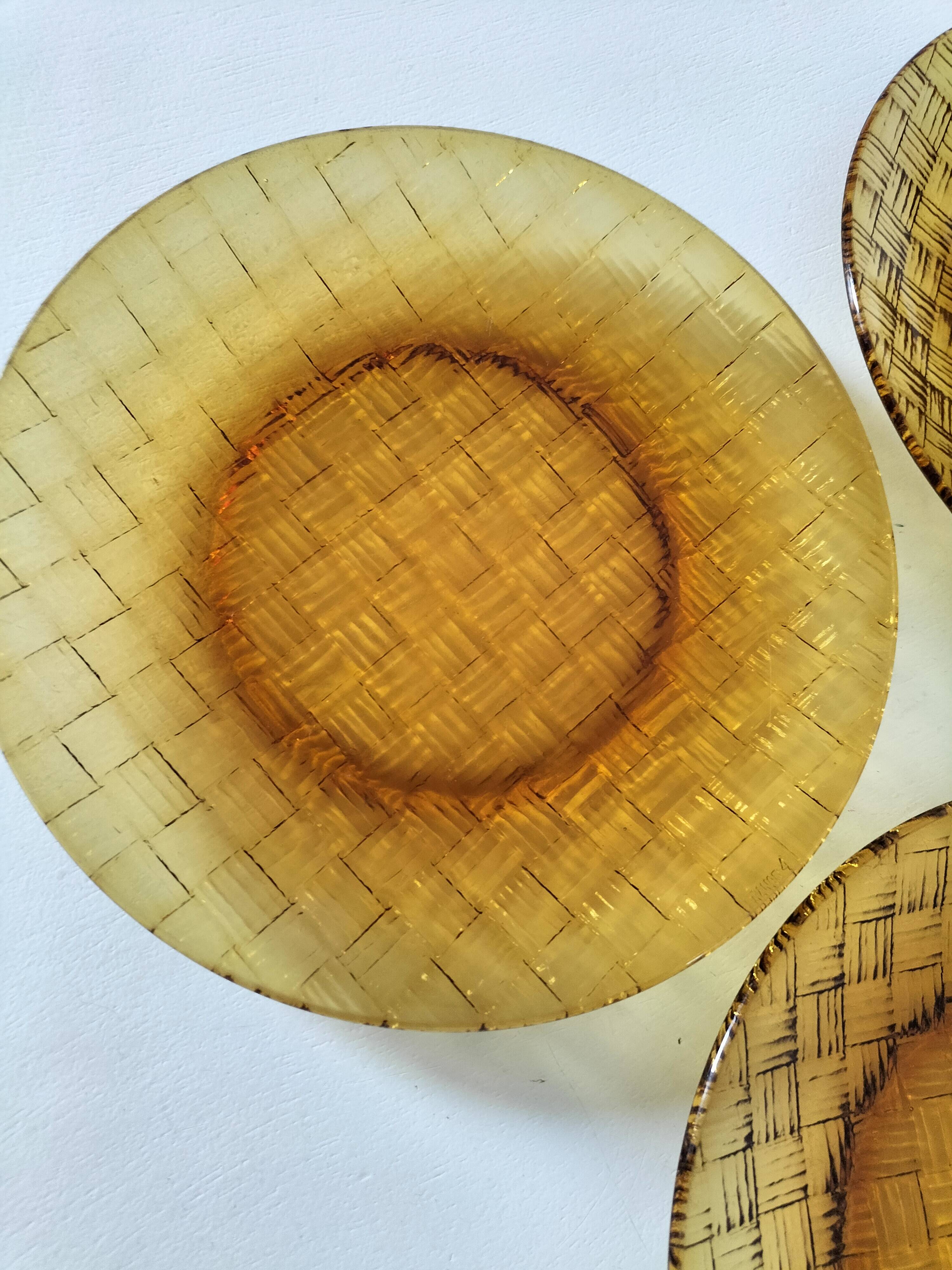 5 vintage pressed glass dessert plates with woven decoration