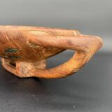 Carved cup in engraved wood – floral decoration and geometric handles