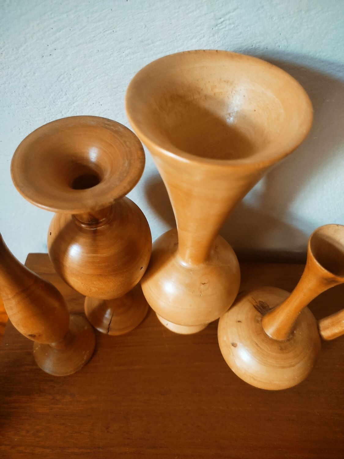 Set of 4 turned wooden vases