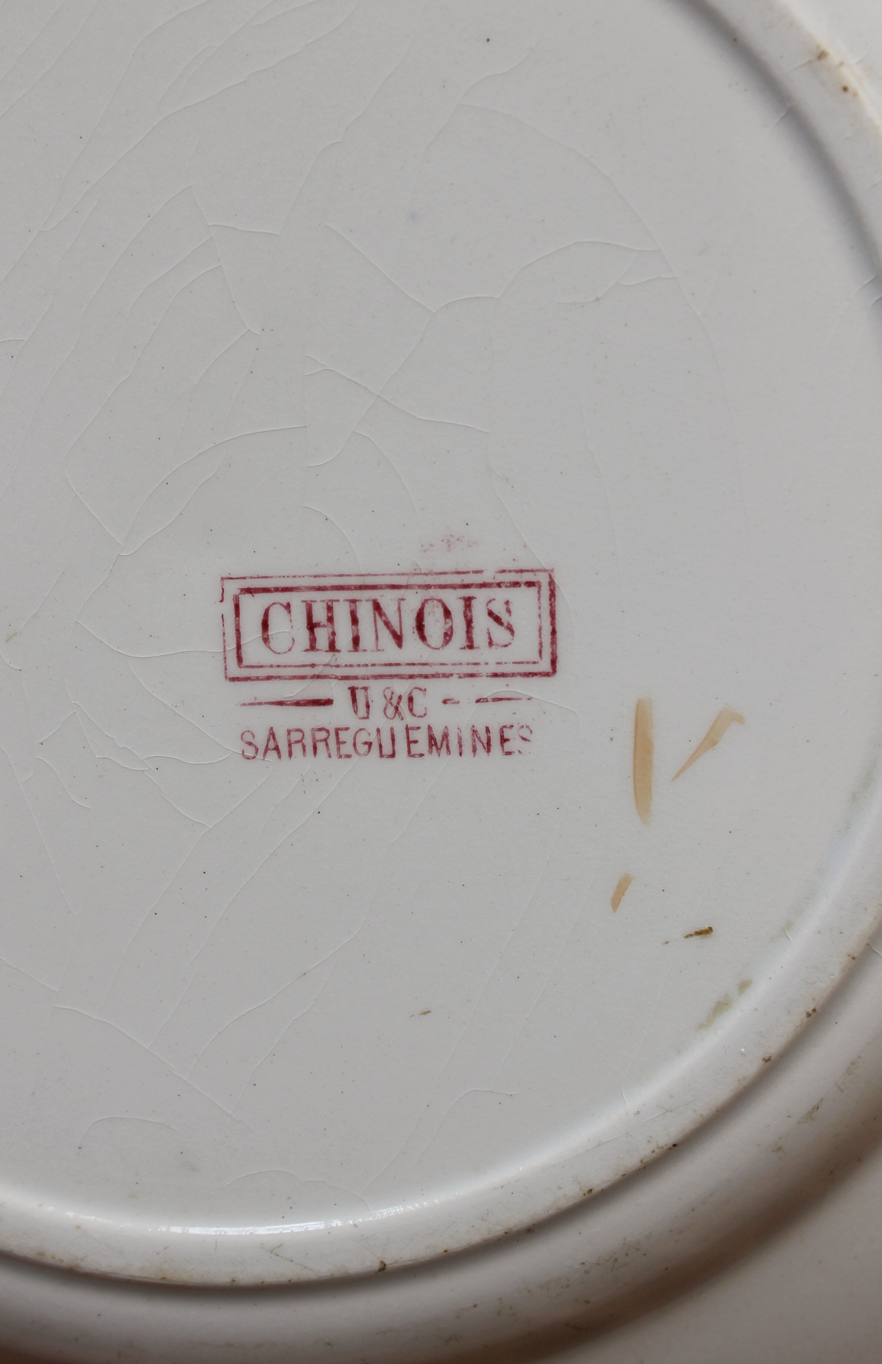 4 polychrome ironstone dessert plates, "Chinese" model, U&C Sarreguemines
