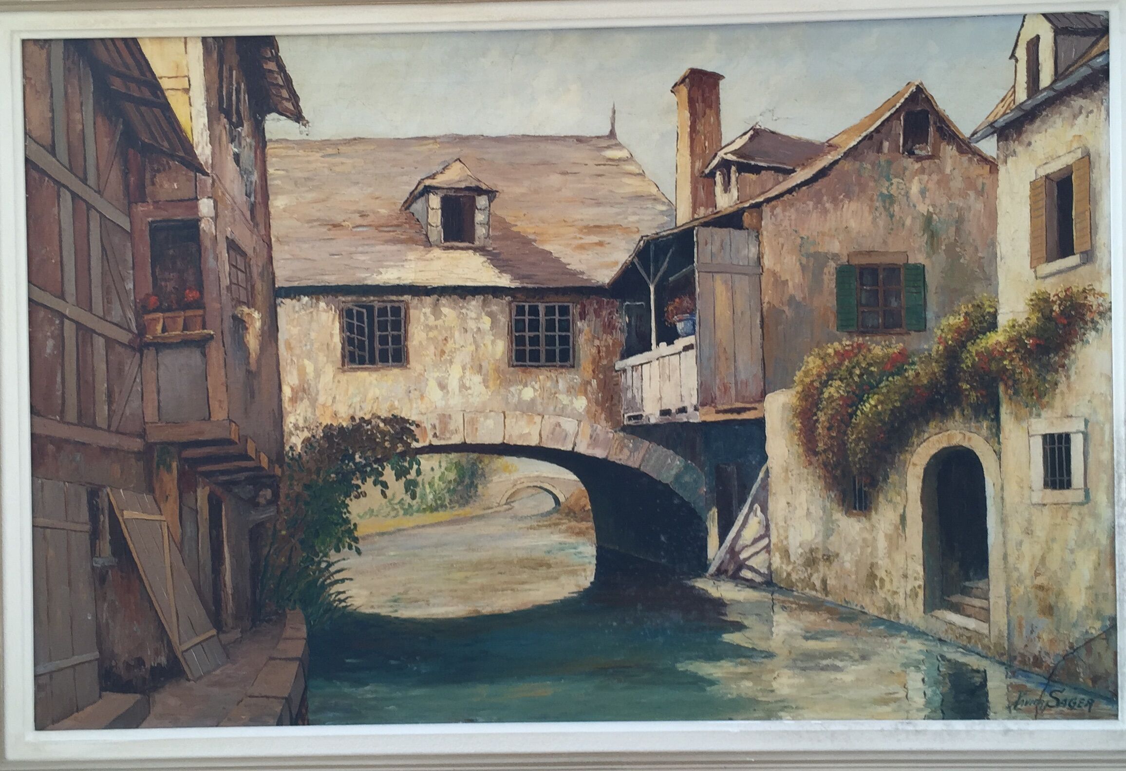 Oil on canvas: House spanning the canal