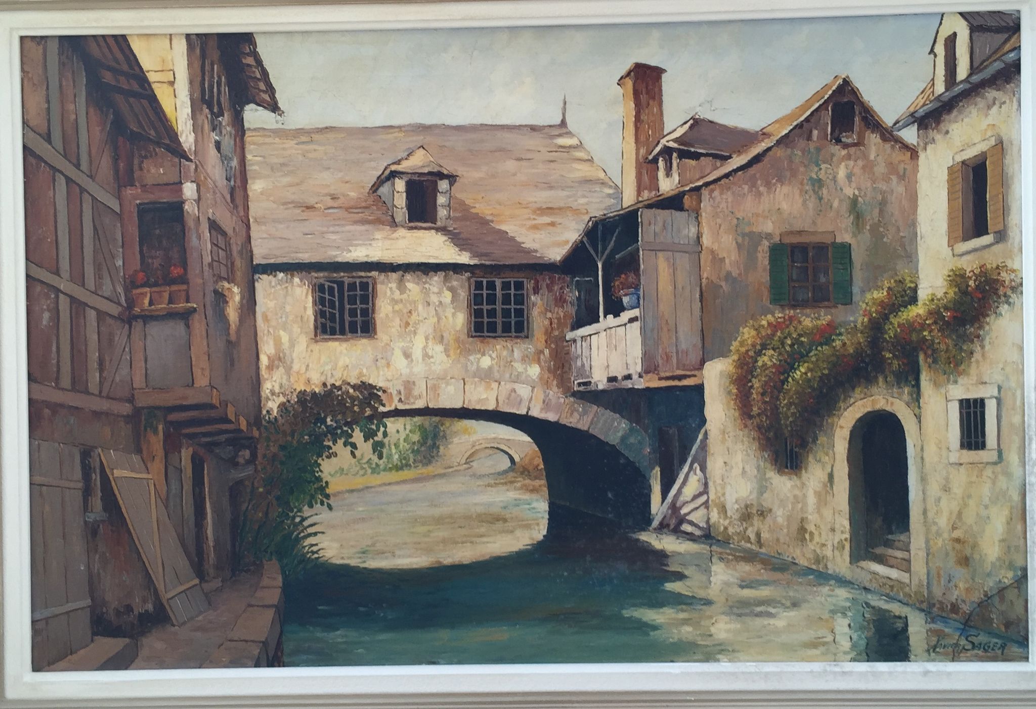 Huile sur toile "Maison enjambant le canal"