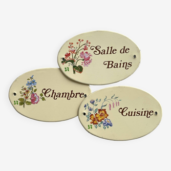 3 French enamel door plaques.