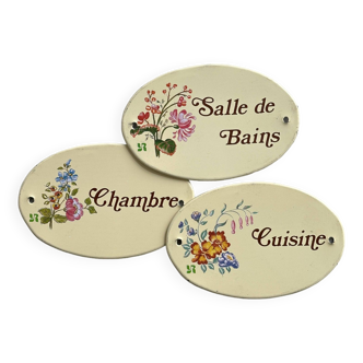 3 French enamel door plaques.