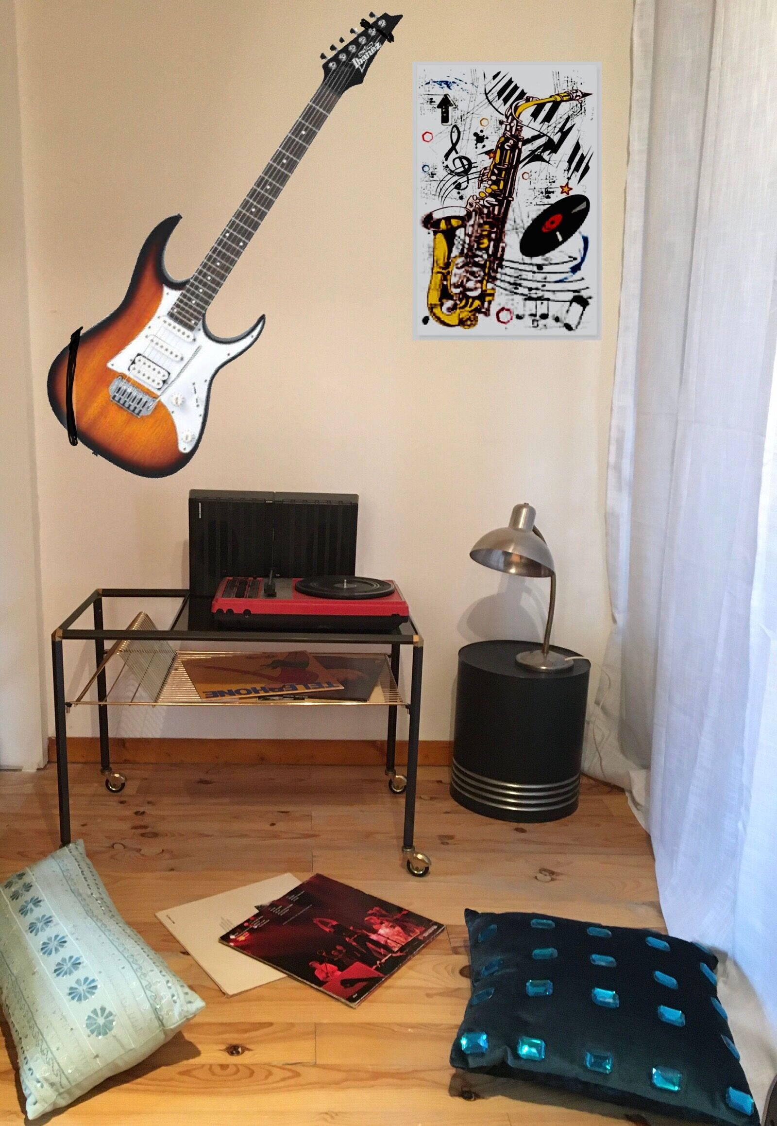 Side table with vinyls holder