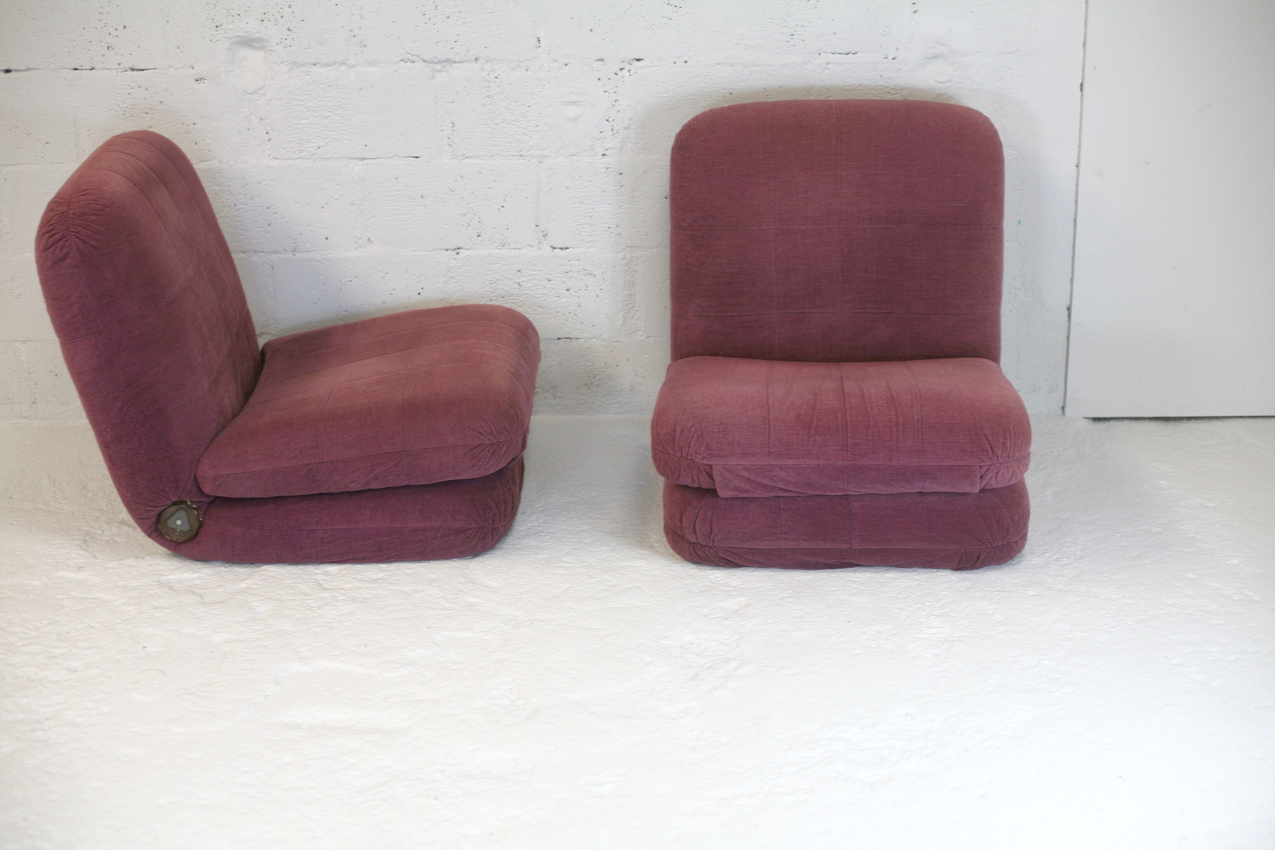 Pair of "eggplant" armchairs, France, circa 1970