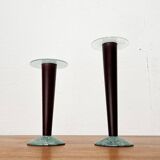 Vintage postmodern Italian wooden and stone candle holders, 1980s, set of 2.