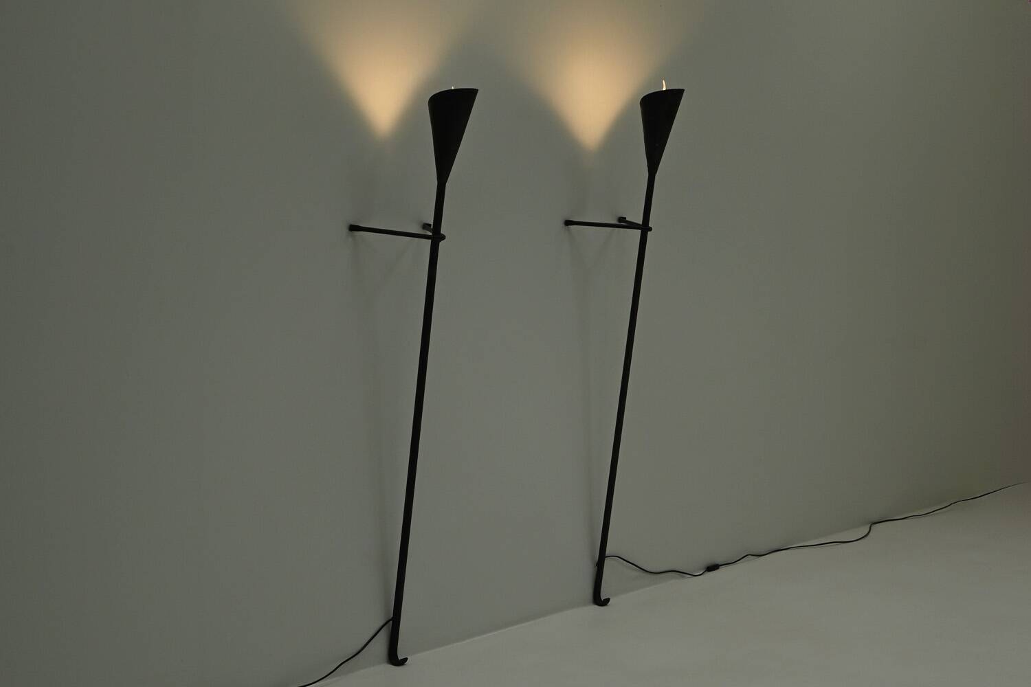 Set of 2 brutalist wall / floor lamps, 1980s The Netherlands.