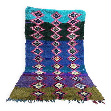 Small vintage Boujaad rug: Abstract Moroccan Boucherouite rug