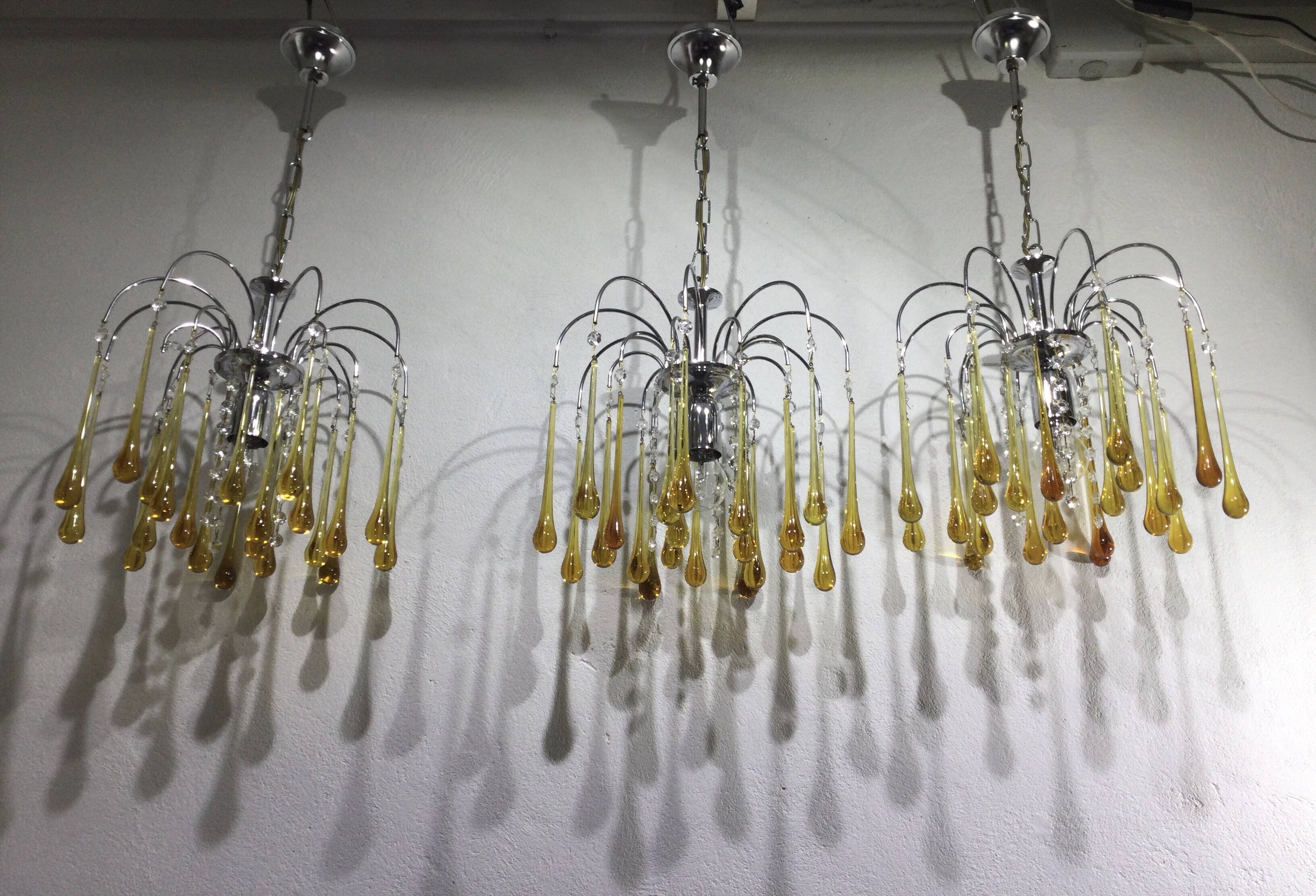 Murano chandelier drops in amber crystal
