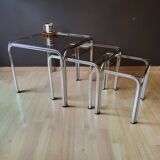 3 Vintage Chrome Nesting Coffee Tables 70'