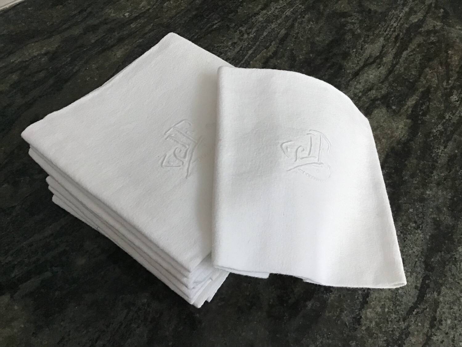 12 Damask napkins with JF monogram
