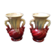 Pair of old beige & red ceramic vases