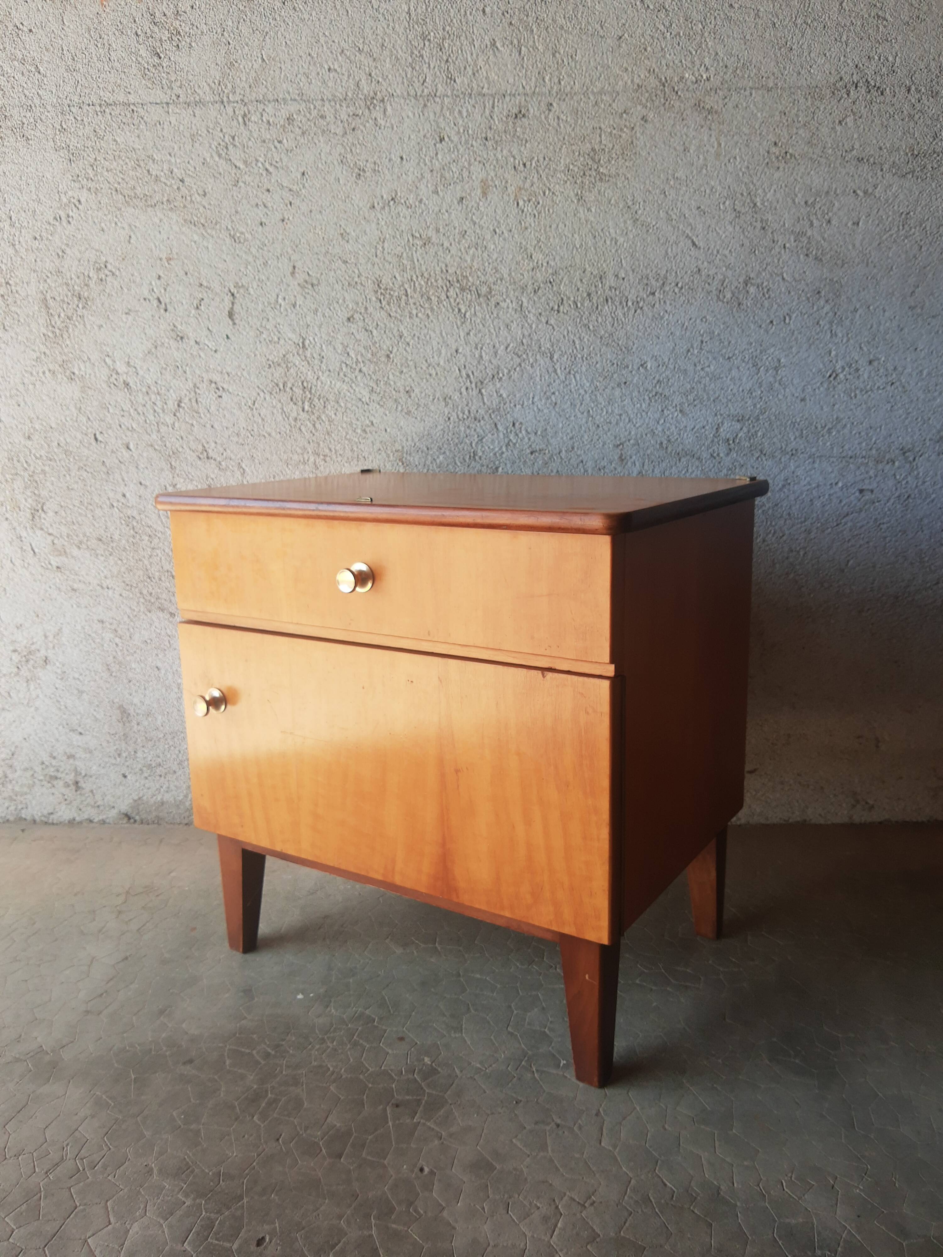 Vintage 70s light wood bedside table