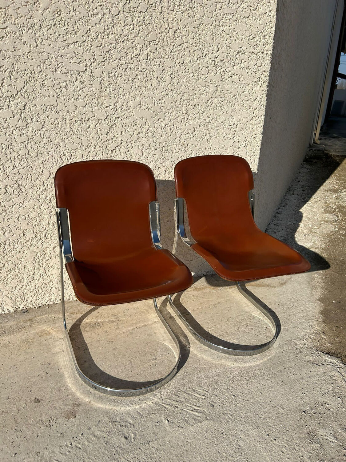 Pair of leather and chromed metal chairs year 70