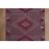 1970s Vintage Turkish Oushak Handmade Wool Cotton Purple Runner Rug 74x355