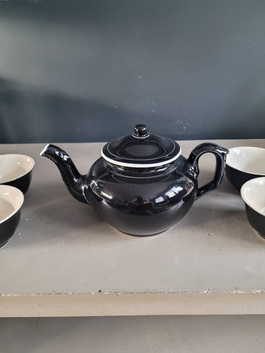 Antique black and white ceramic coffee set