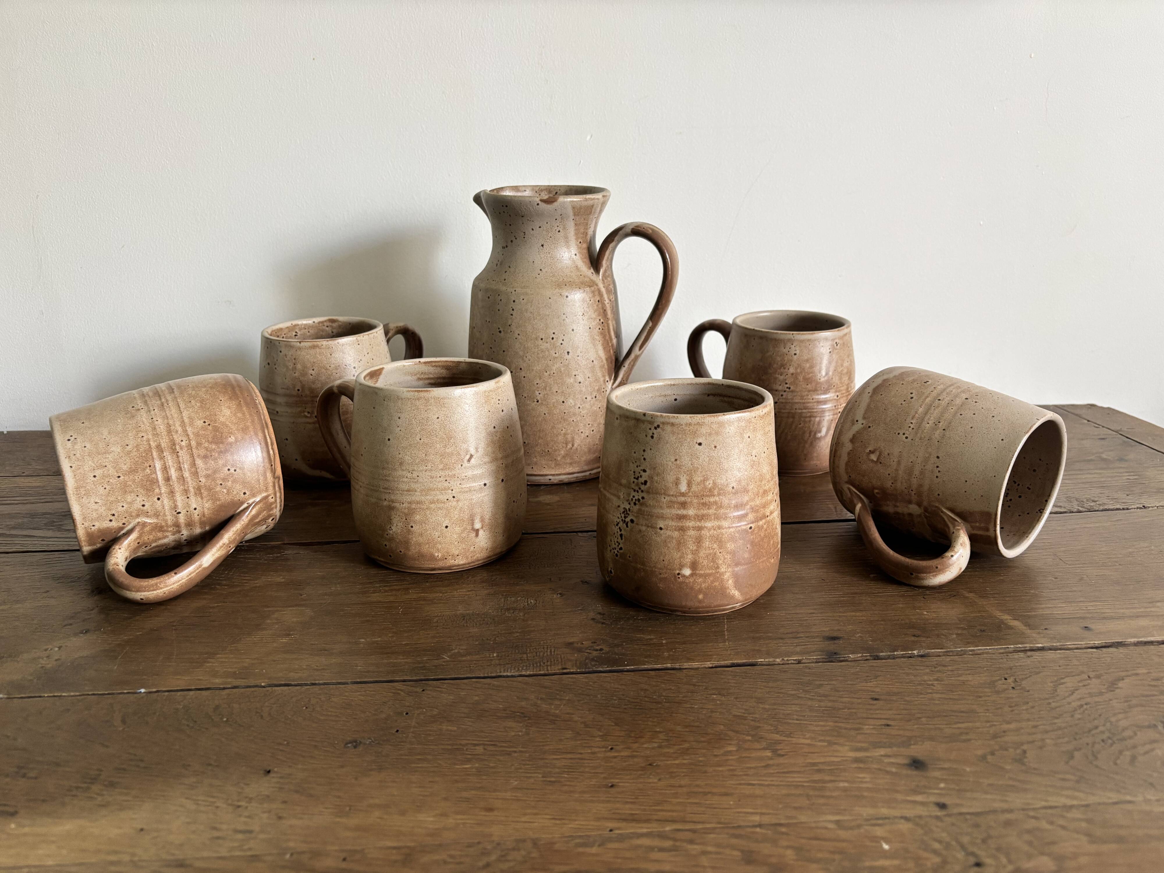 Vintage complete stoneware service – 6 mugs & jug Vallauris