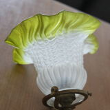 Applique tulipe verre vert anis support porcelaine