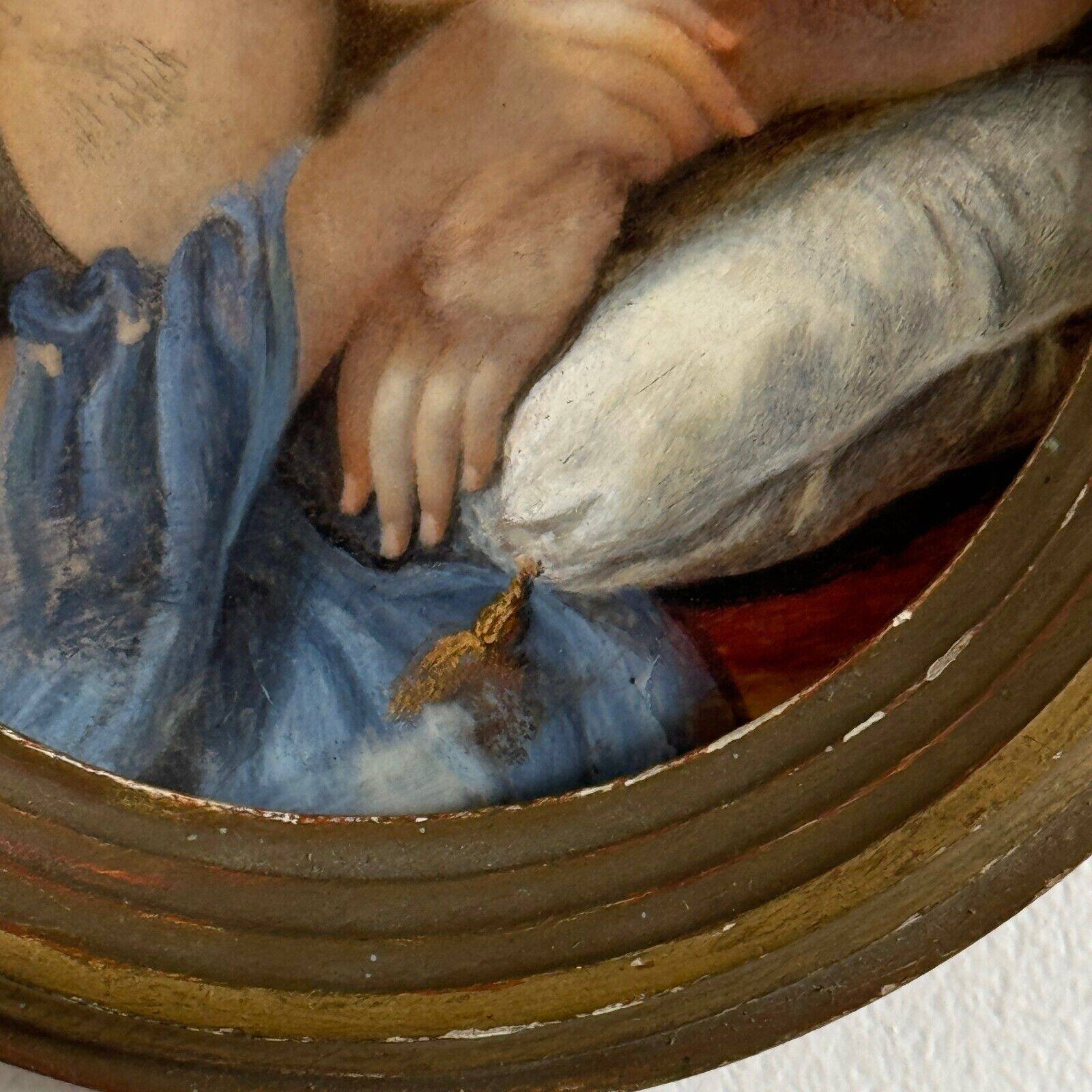 19th century miniature of a young girl with her head resting on a cushion