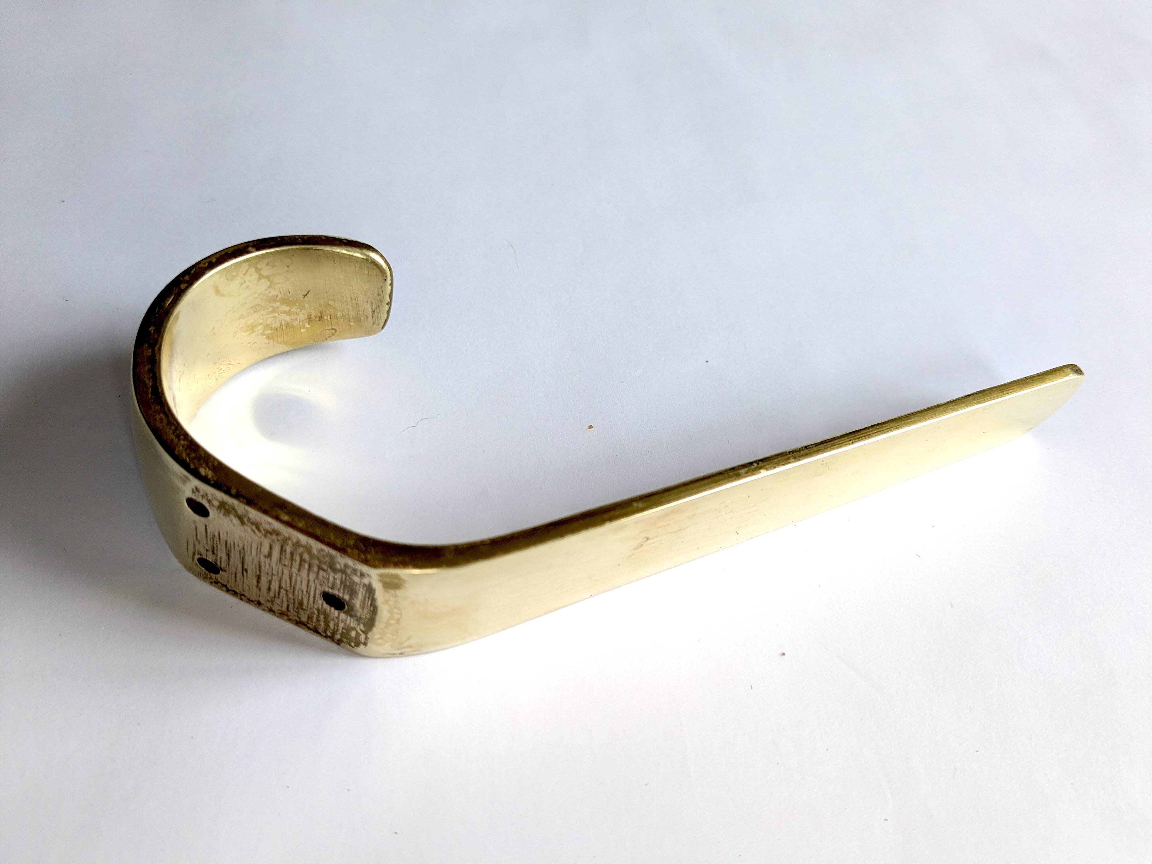 Wall hooks, hooks, 1950s modernist design attributed to carl auböck, vintage, brass