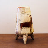 Ceramic tripod vase with parietal decoration by Armen