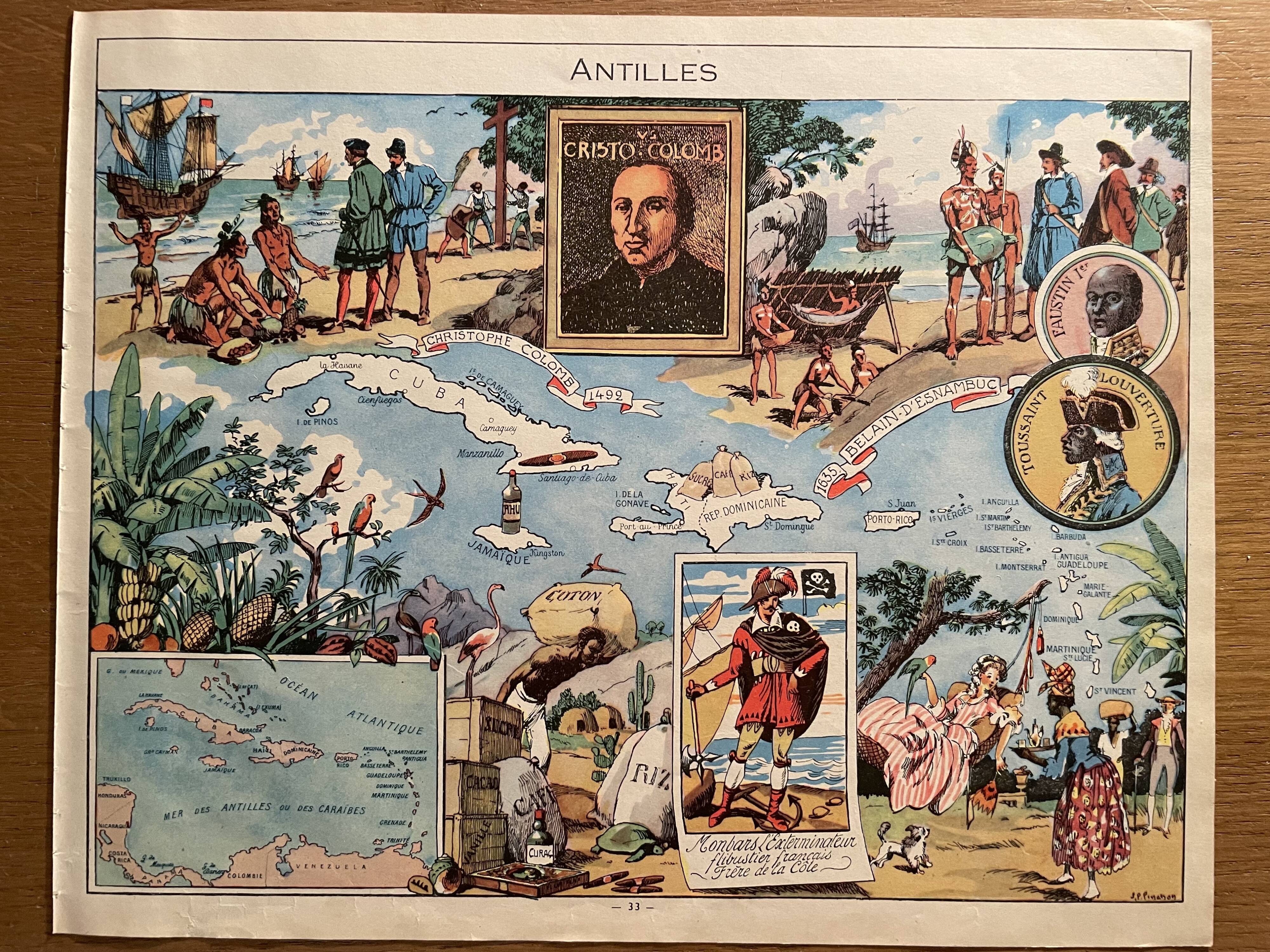 Old West Indies map poster - JP Pinchon - 1940