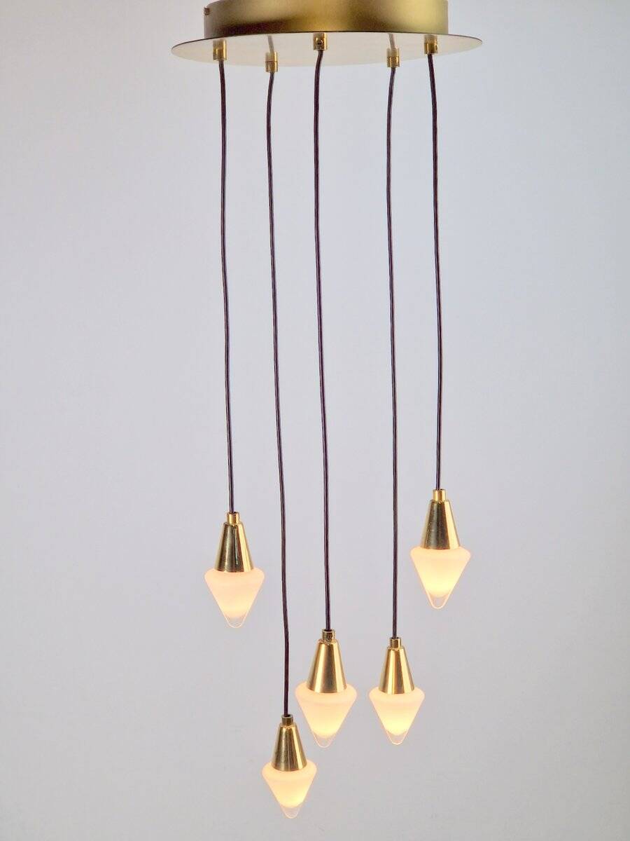 Glass and Brass Cascade Pendant Lamp by Schmidt Leuchten, 1970s