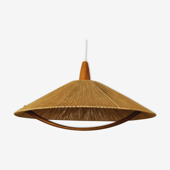 Mid-Century Modern bast and walnut pendant lamp by Temde