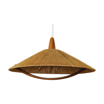 Mid-Century Modern bast and walnut pendant lamp by Temde