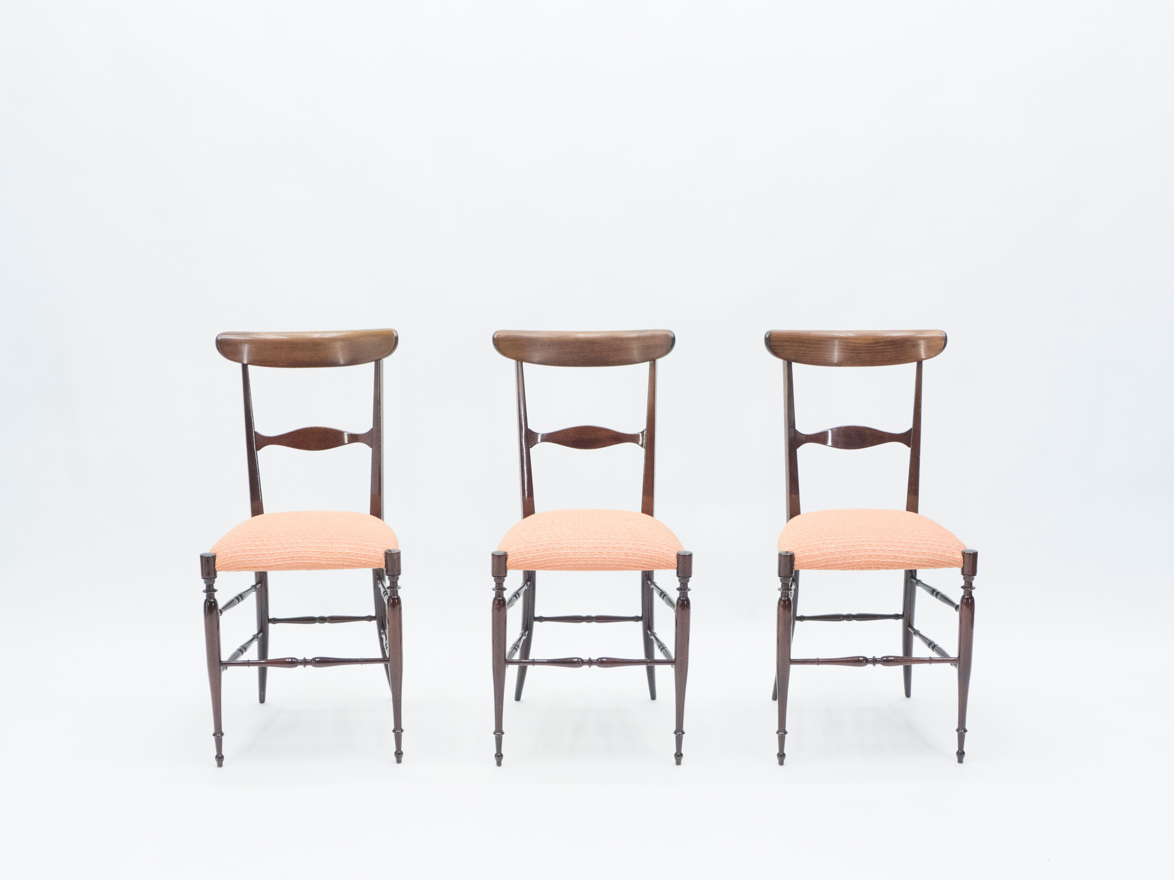 Rare Set of 6 chairs Campanino Chiavari walnut by Fratelli Levaggi 1950