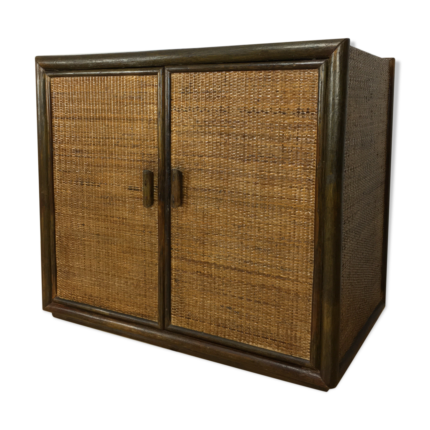 2-door woven rattan dresser, 70s