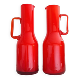 Set of 2 red opaline carafes