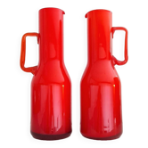 Set of 2 red opaline carafes