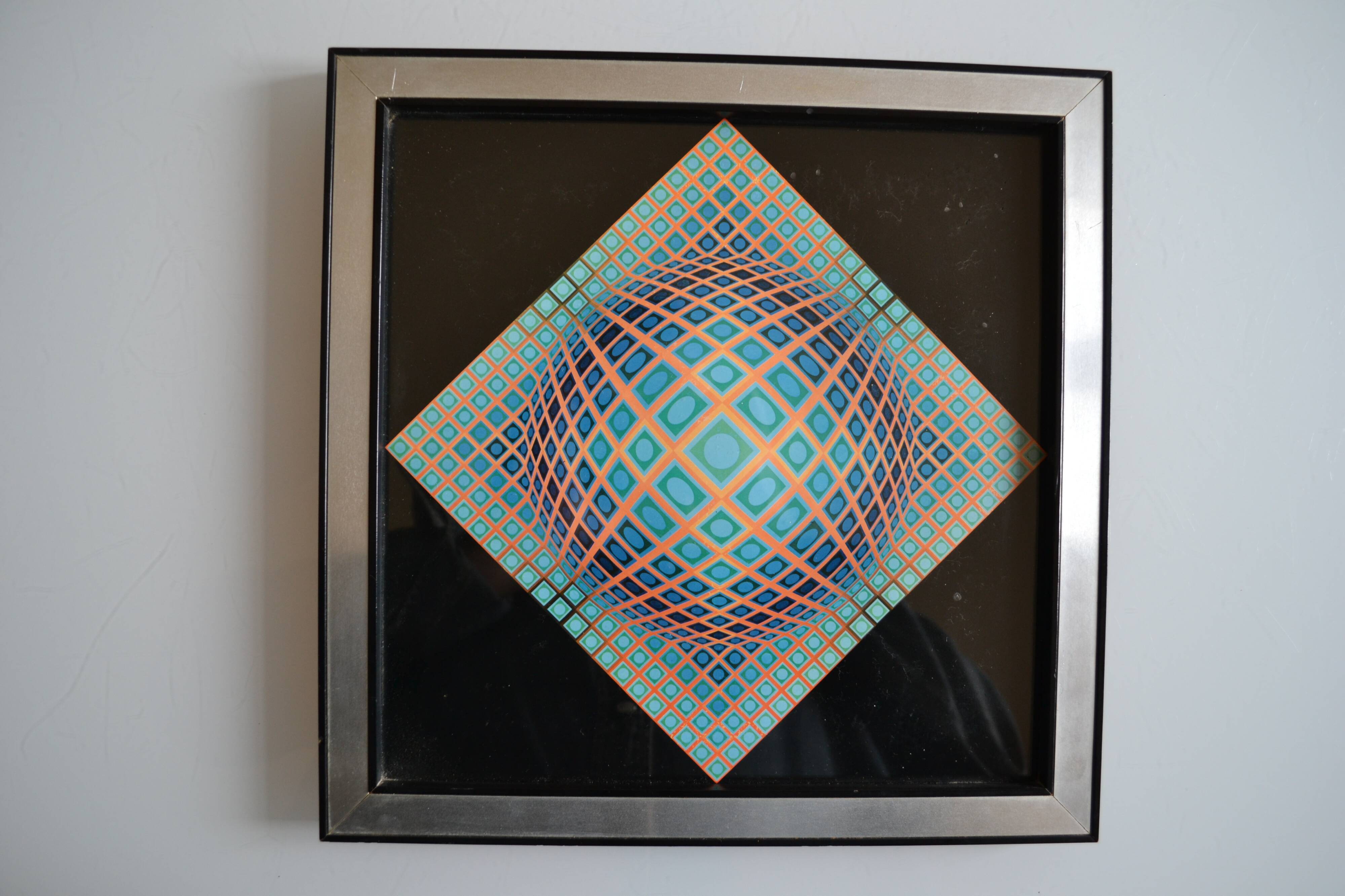 Victor vasarely impression offset annees 70 + cadre alu d'epoque