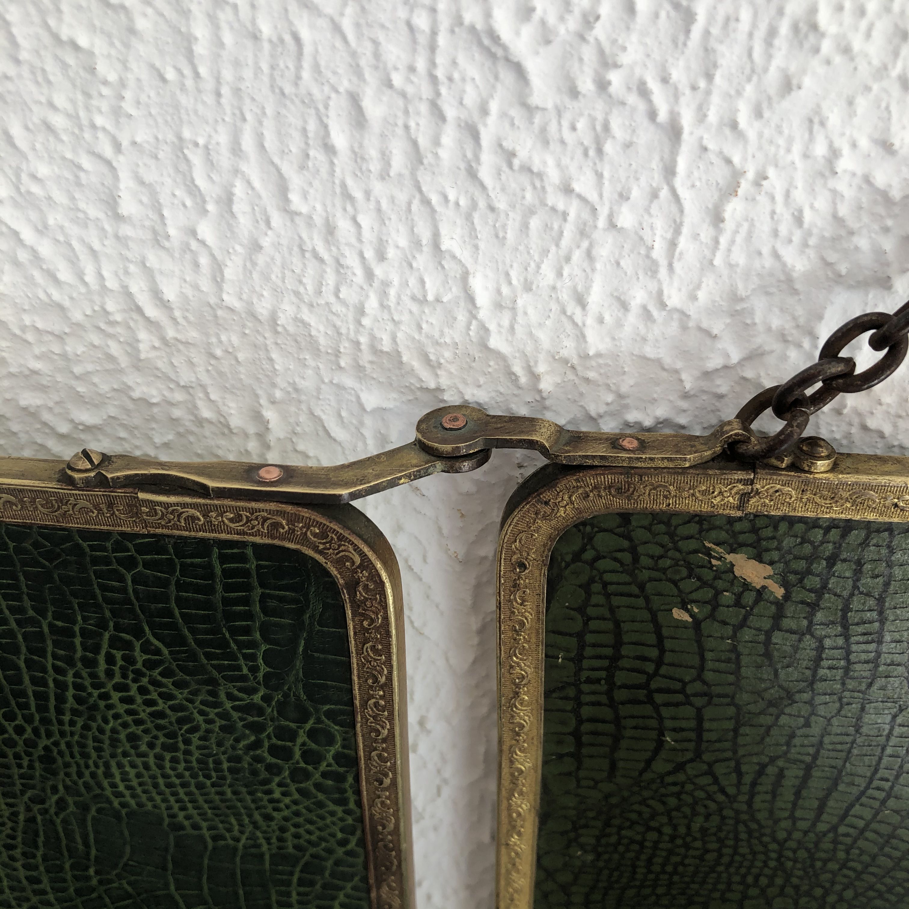 Miroir triptyque barbier doré vert anglais vintage 1930 - 24 x 57 cm