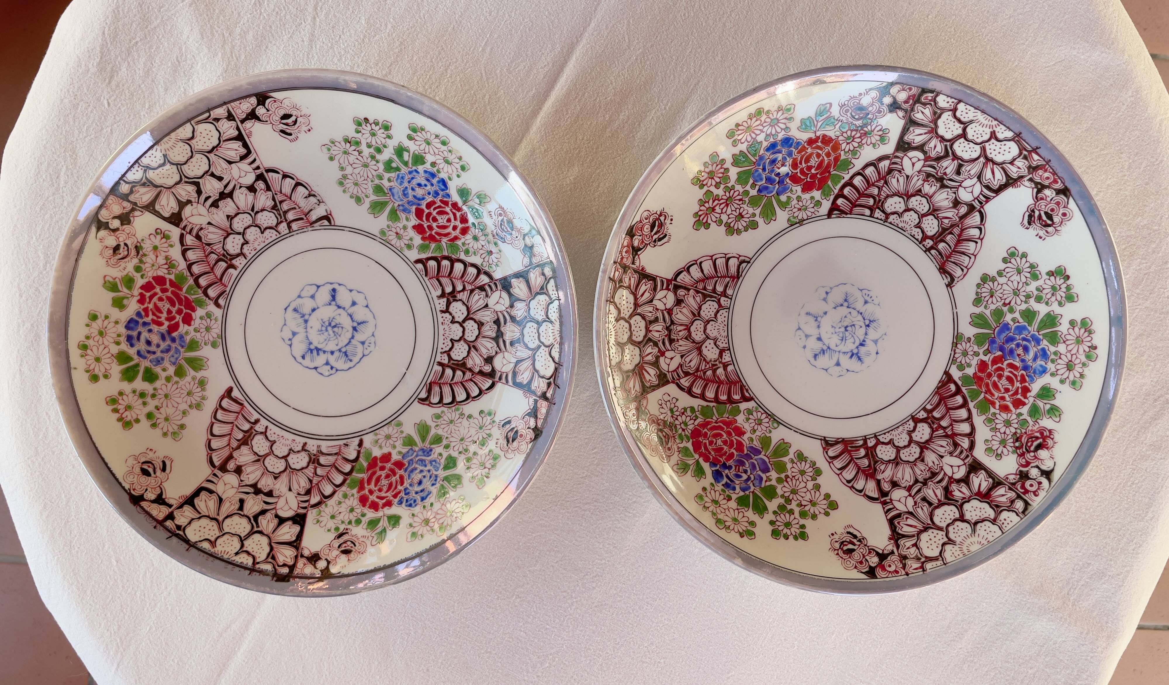 2 large Japanese plates with rare “Inban” decoration