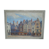 oil painting on canvas depicting Place Plumerau in Tours 1938 by F Chauveau