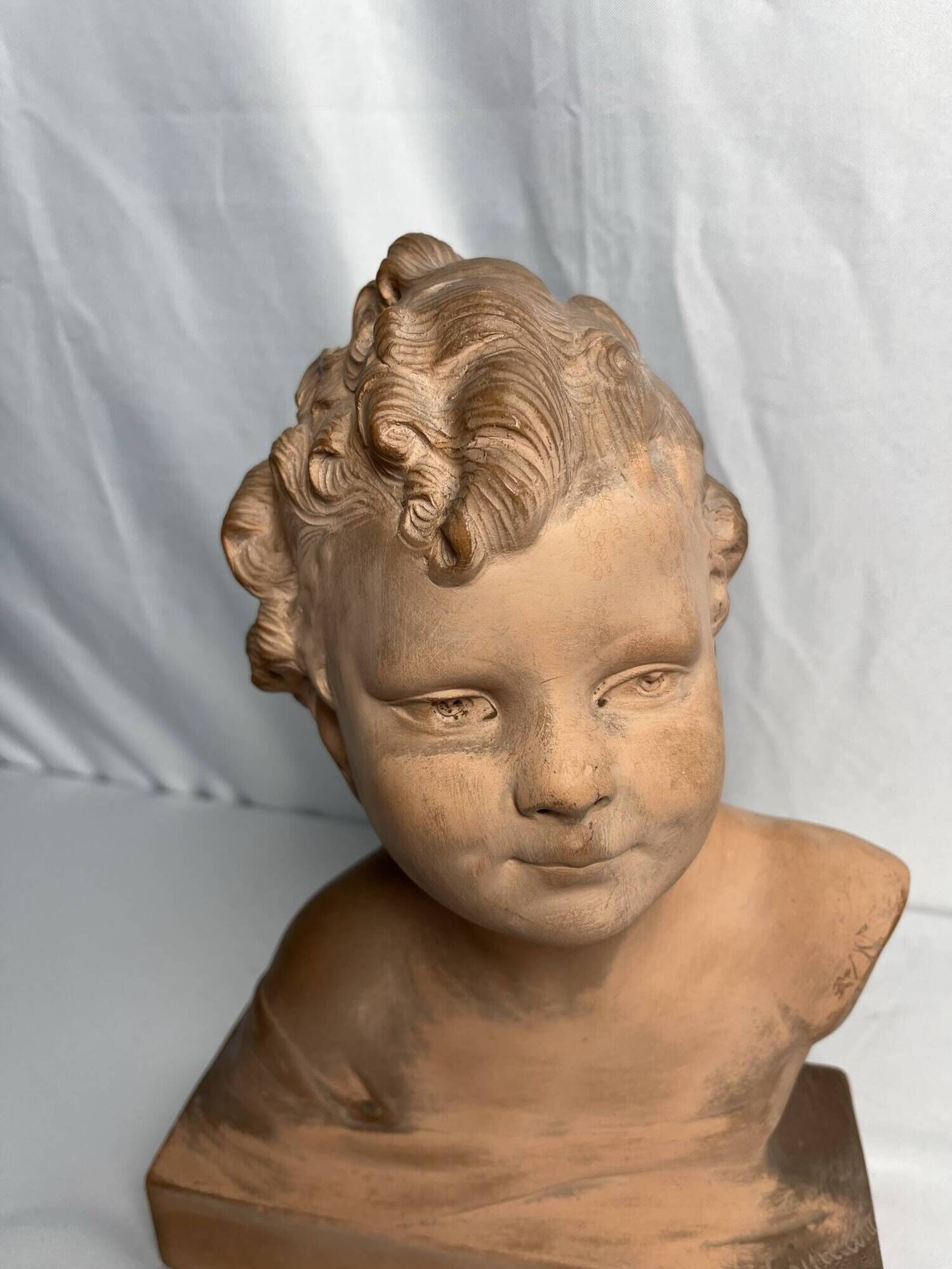 Cipriani, child bust in terracotta art signed 20th century