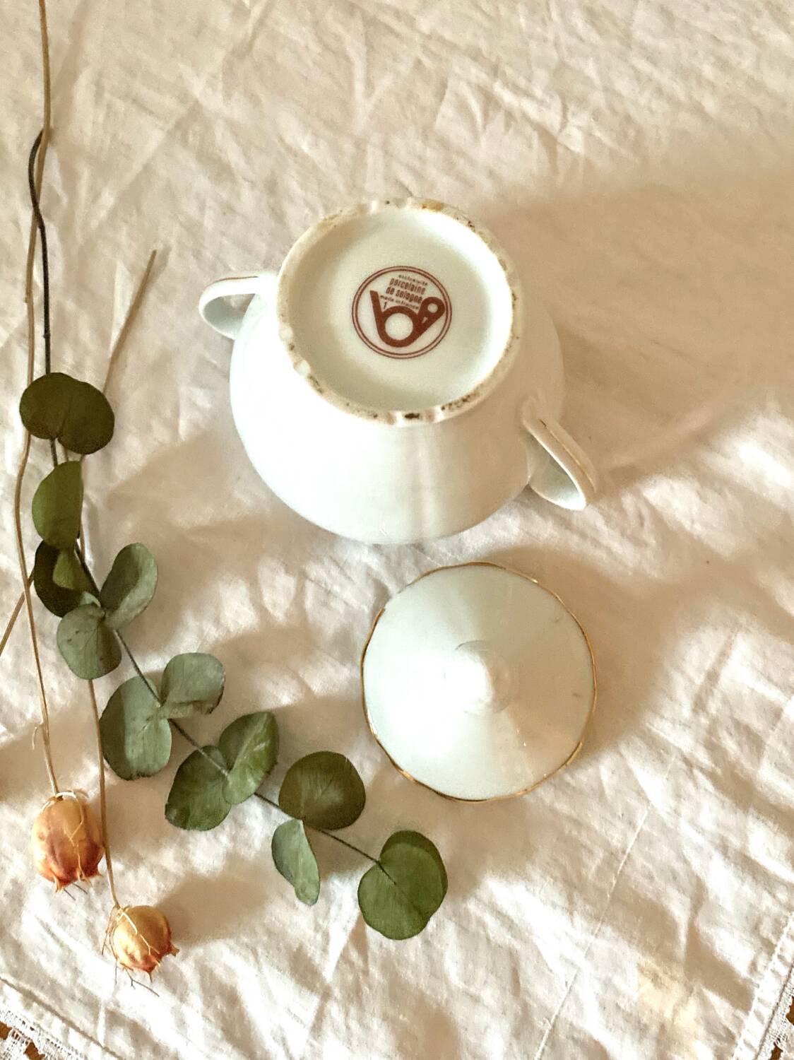 Fine porcelain sugar bowl from sologne france