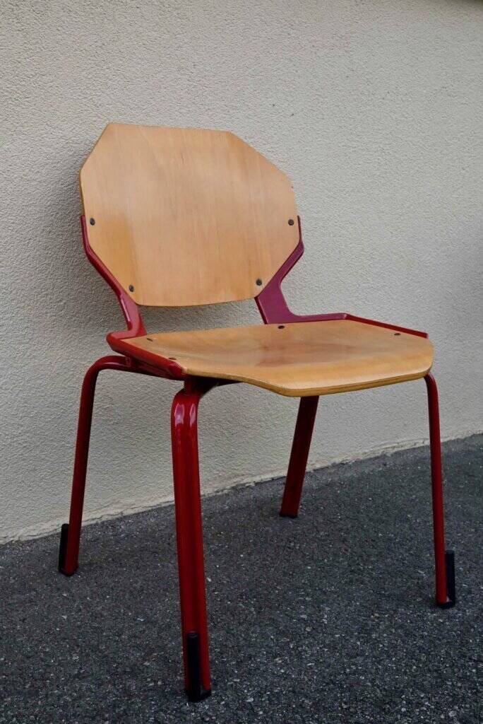 Set of 4 Design Chairs Rio Fröscher 1985 Postmodern Red Wood