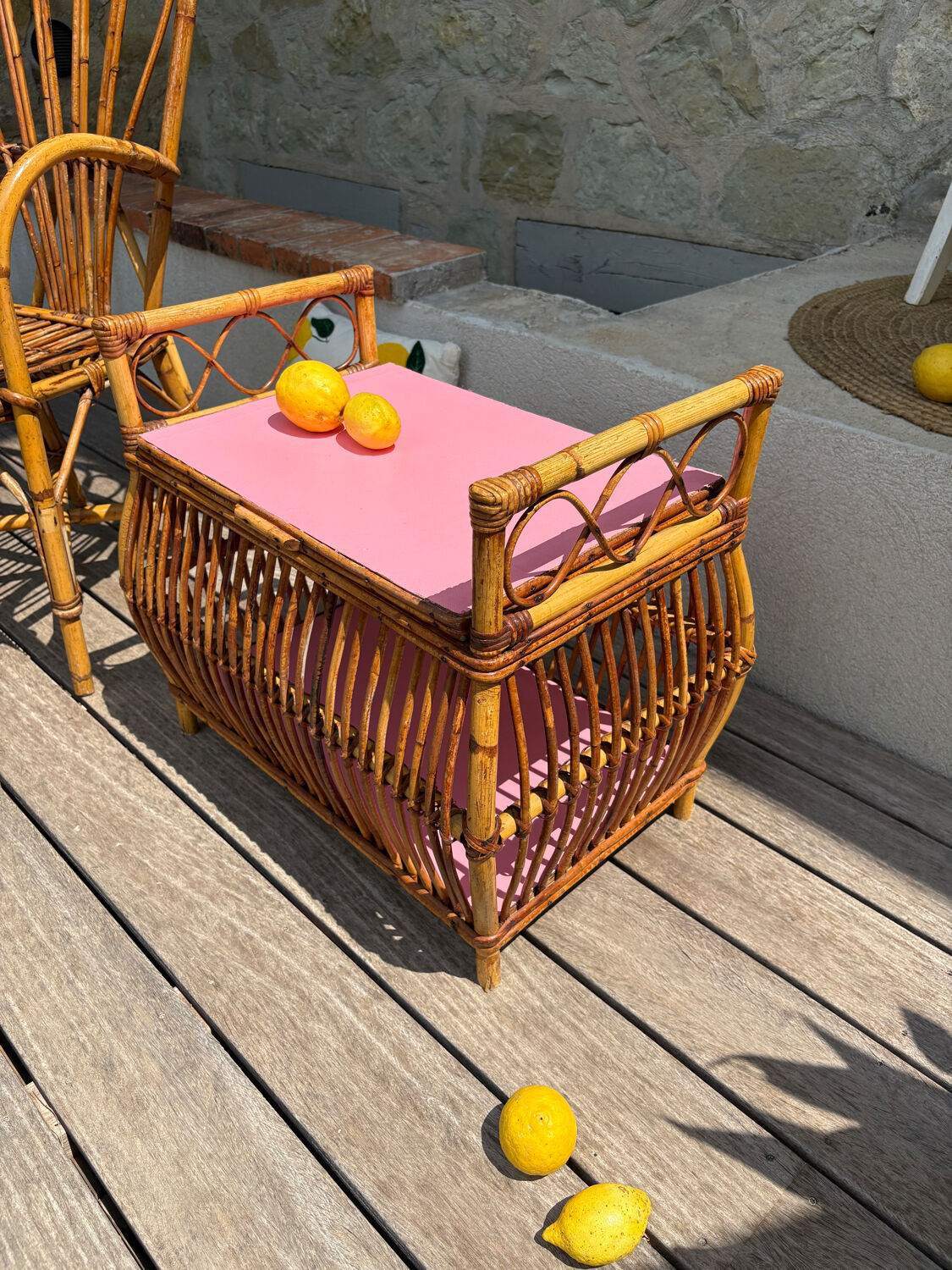 Coffre rotin vintage