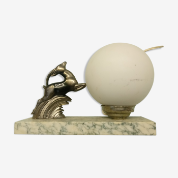 Lampe art deco antelope et verre sur marbre